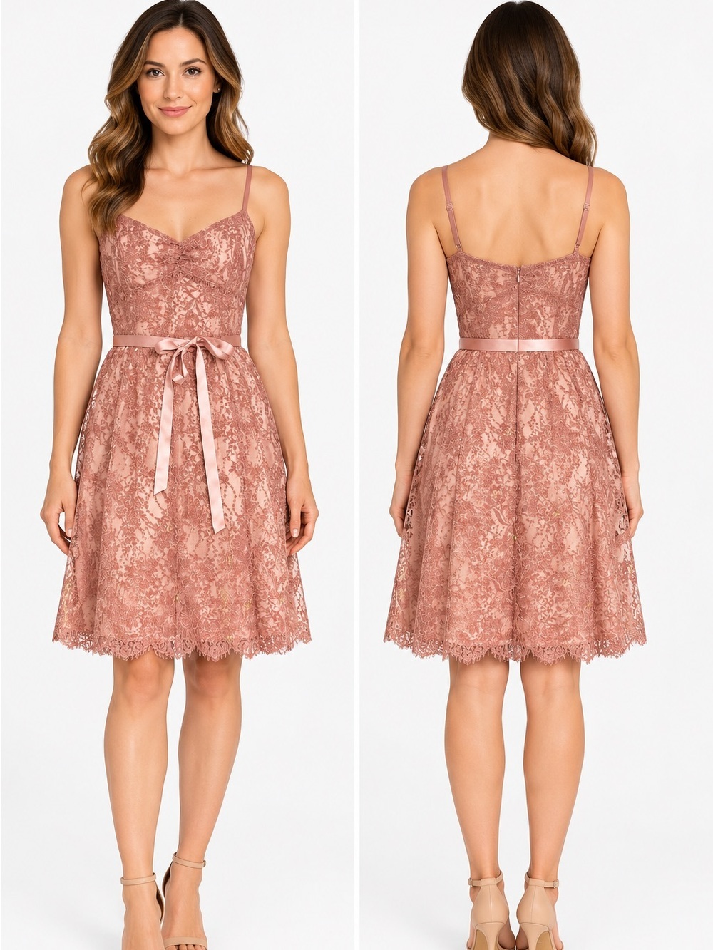NWT Ann Taylor pink and gold metallic lace formal sash cocktail dress Size 4